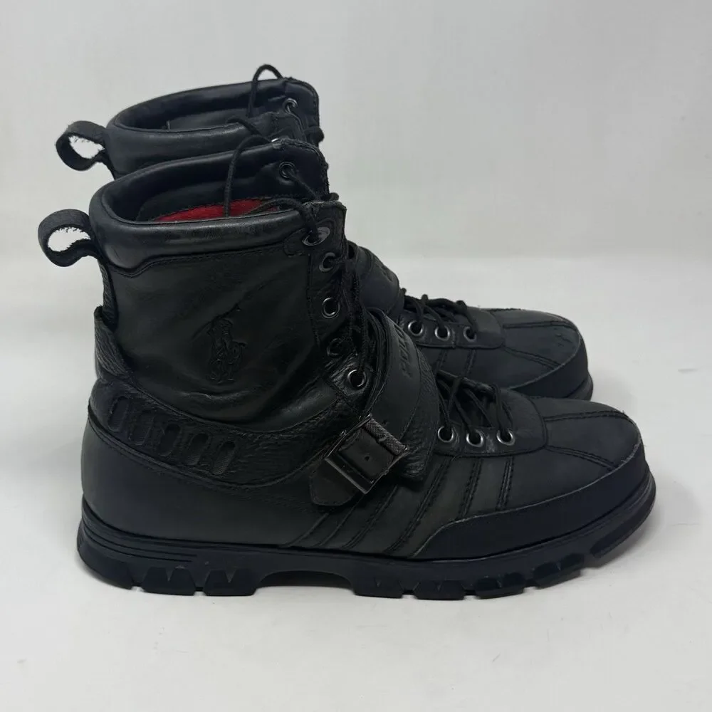 Polo Ralph Lauren Kilworth Duck Boots  Mens 13 Black Leather Zip Buckle Vintage